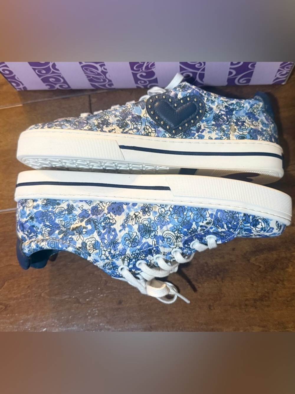 Brighton Blue Floral Heart-Accent Sneakers